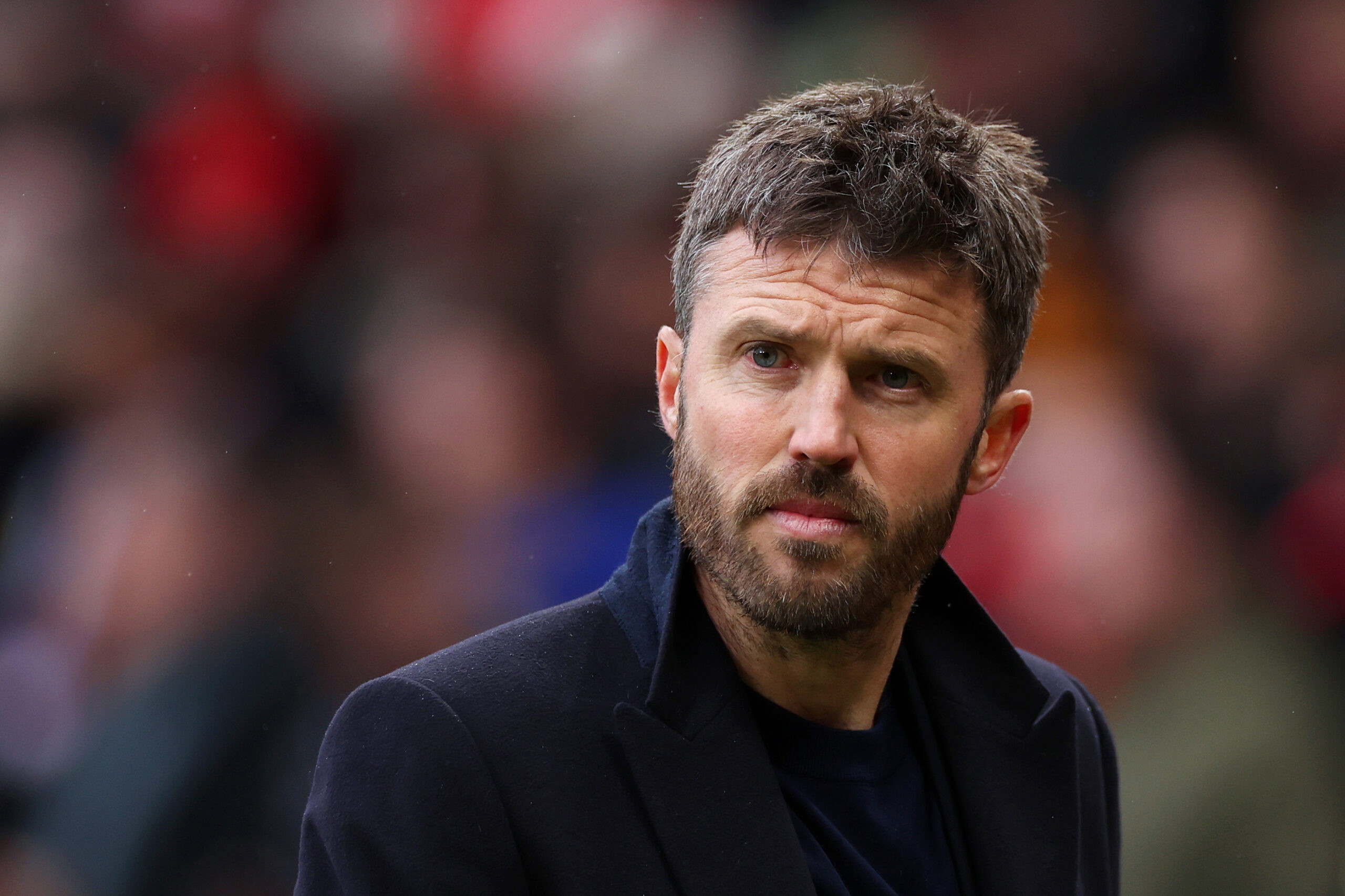 MANCHESTER, ENGLAND - MARCH 15: Michael Carrick, Manager of Manchester United, looks on during the Premier League match between Manchester United and Aston Villa at Old Trafford on March 15, 2026 in Manchester, England.